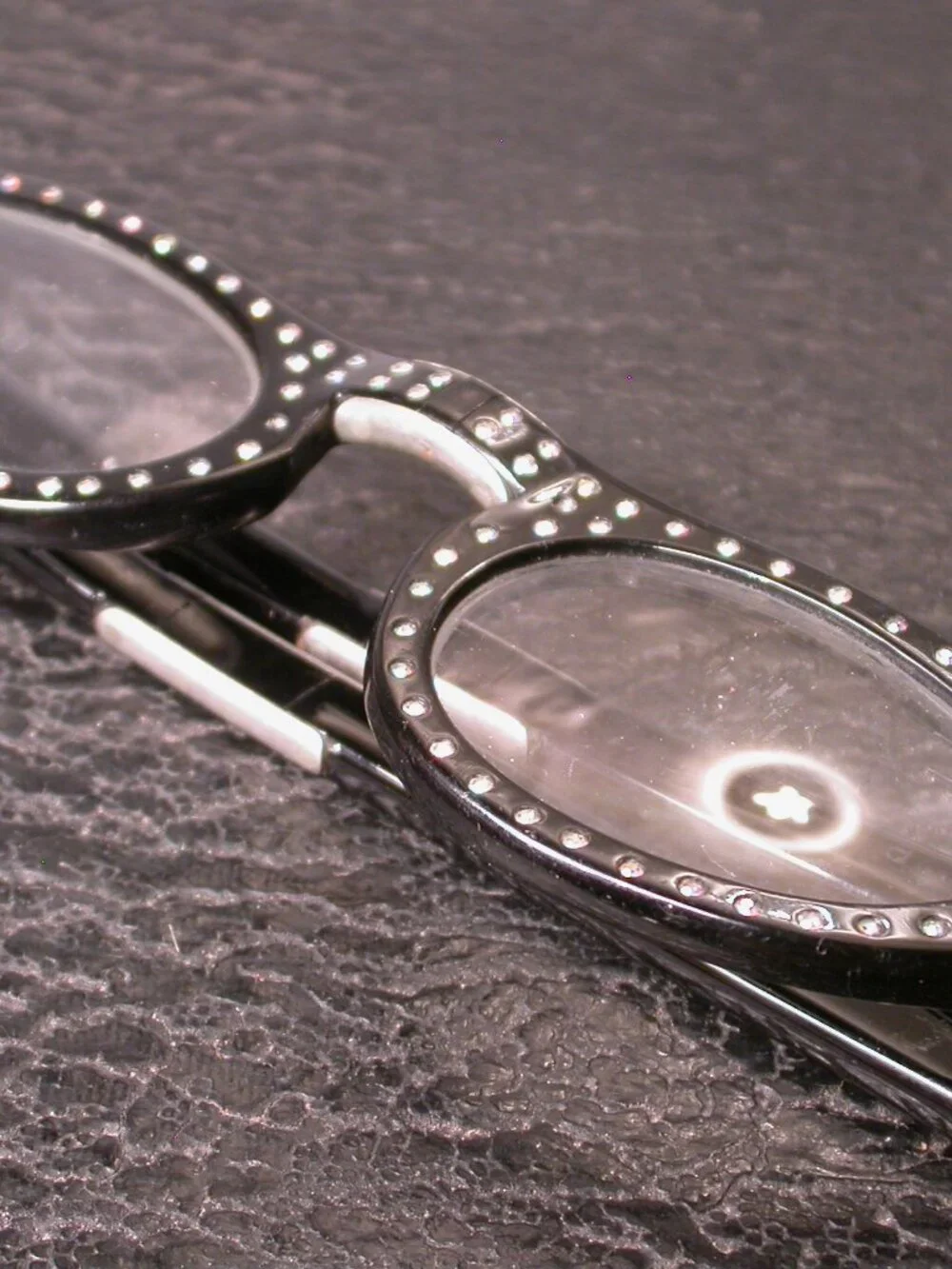 Vintage Fancy Black Rhinestone Incredible Folding Strange Off Set Reading glasse
